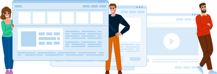 testing prototype website vector. wireframe responsive, mobile desktop, navigation layout testing pr