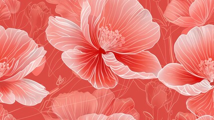 Canvas Print - Seamless Red Poppy Floral Pattern on Red Background Illustration for Fabric, Wallpaper, Print, Textile, Design