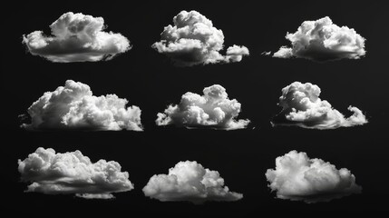 Sticker - A set of isolated clouds over a black background.