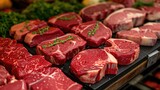 Fototapeta Londyn - Prime Cuts: Fresh Red Meat Selection at Supermarket