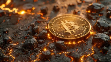 Leinwandbilder - Symbol of bitcoin with technical theme and concept of online trading
