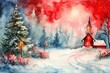 Festive Holiday Cheer in Red Watercolor