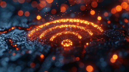 Poster - Icon for wireless network combined with electronic board pattern, conceptual design of abstract wireless icon
