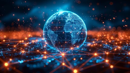Aufkleber - A wireframe globe with a digital radar is a concept of communication technology