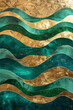 Overlapping waves and ripples in shades of green and gold, inspired by the concept of gratitude and abundance. 