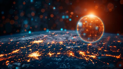 Poster - The concept of communication technology or global network, shown on a globe with a digital interface