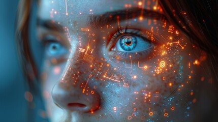 Poster - An electronic board with a biometric concept, digital scanning of faces