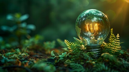 Aufkleber - The concept of green energy or ecology is presented in the form of a realistic light bulb with a globe inside it