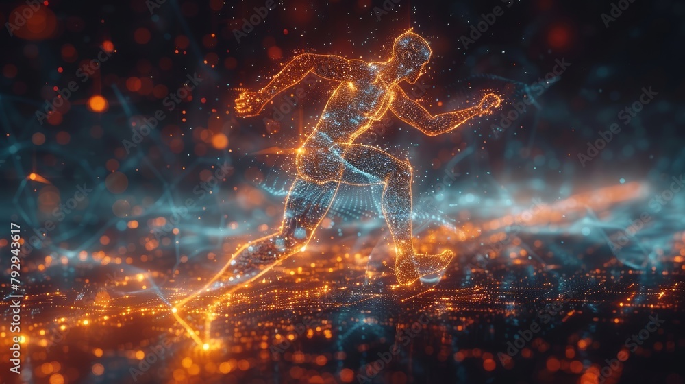 A concept of sports science technology, a running man with an interface ...