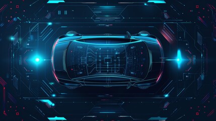 Aufkleber - Future car service, scanning, and auto data analysis. Modern design, diagnostic auto. Virtual GUI.