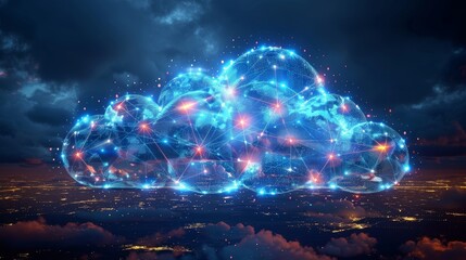 Aufkleber - An illustration of a futuristic cloud with digital technology icons illustrating cloud computing