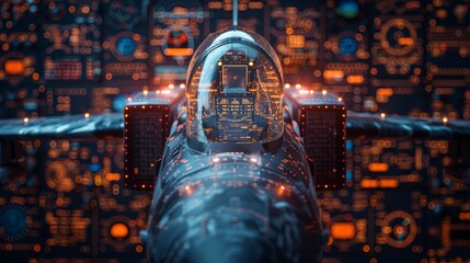 Poster - Military aircraft with digital radar interface, a concept of aviation technology advancement.