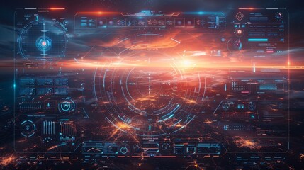 Poster - The concept of aviation technology with a graphic of an airplane interfaced with a radar system
