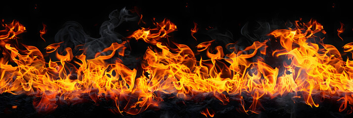 Poster - Fire flames on black background