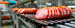 ham in the factories industry. Selective focus.