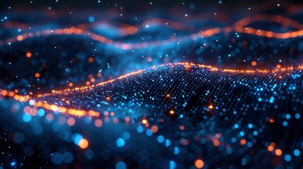 Fototapete - On a dark blue background, programming code or computer language is displayed on a digital technology theme