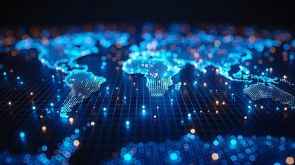 Poster - A futuristic world map globe with dots representing communication technology