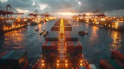 Leinwandbilder - Concept ideas for logistics infographics, including a dotted world map with global business transportation elements