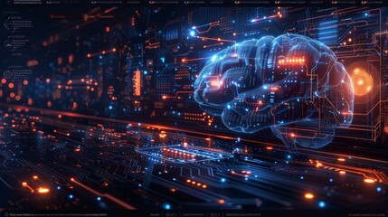 Poster - Artificial intelligence (AI), machine learning and big data concepts combined with brain shapes and programming code