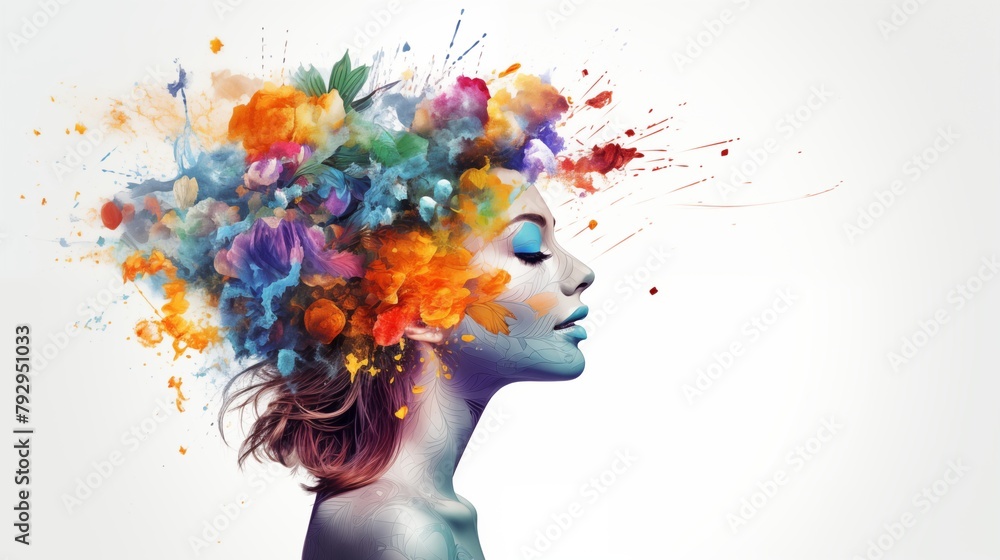 Mental health and creative abstract concept. Colorful illustration of ...