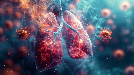 Aufkleber - With a medical element, this concept shows lungs, respiratory system, and a virus