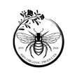 Hand Drawn Honey Bee with Flowers Logo Vector Illustration