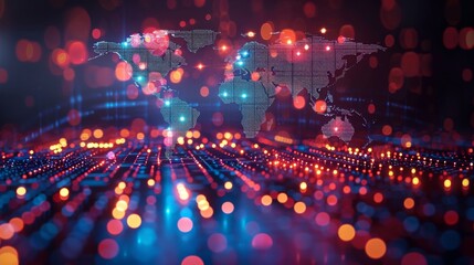 Aufkleber - An illustration of a dotted world map in a futuristic style, with a communication world or big data as the concept