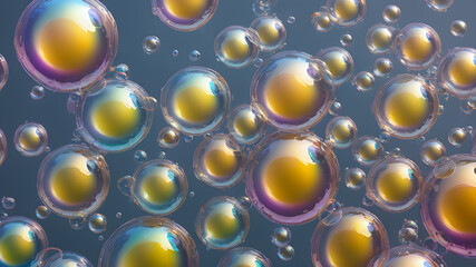 Wall Mural - many rainbow soap bubbles on a dark background. multi-colored soap bubbles. illustration