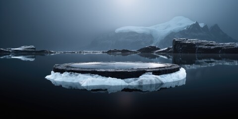 Wall Mural - Delicate snowflakes gently blanket the pristine expanse of polar sea ice, creating a mesmerizing scene of winter wonder.