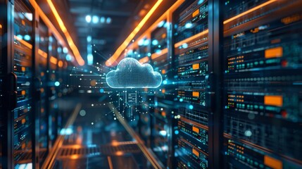 Leinwandbilder - Data center, cloud storage, and futuristic technology element in cloud computing concept