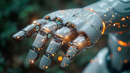 Fototapete - Illustration of robot hand with index finger keying a digital transformation concept or deep learning idea