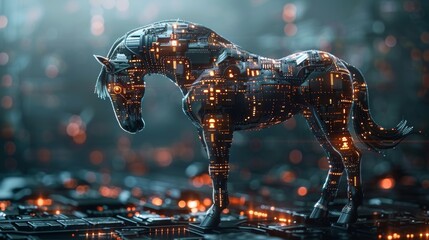 Leinwandbilder - Computer virus combined with trojan horse on the Internet