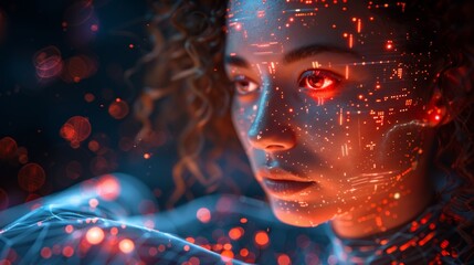 Fototapete - Low-poly character design of a digital technology user with futuristic elements