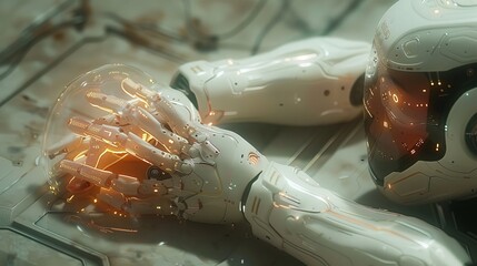 Canvas Print - An artificial intelligence technology concept with a graphic of a robotic hand using a futuristic interface.