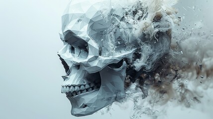 Poster - Presented in a cyberpunk style, this graphic depicts a low poly skull