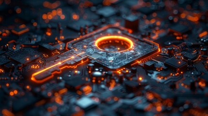 Leinwandbilder - Circuit board pattern combined with cyber security or encryption key concept