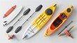3D Icons of Water Sports Equipment for Dynamic Outdoor Recreation