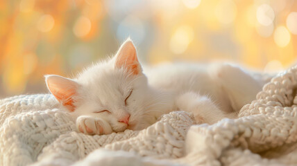 cute kittens sleep on the bed. Selective focus.