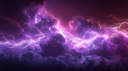 Sticker - A modern realistic lightning design element isolated on a black background. A natural light effect, bright glowing. A magic purple thunderstorm, like a magical magical world.