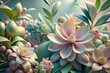  Illustration of flowers and plants in pastel colors. Generative AI