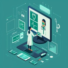 Leinwandbilder - Woman in White Coat Looking at Computer Screen