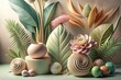 Illustration of flowers and plants in pastel colors. Generative AI