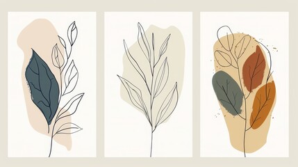 Sticker - Decorative botanical wall art modern set. Abstract plant line art design for print, cover, wallpaper, Natural wall art, Minimalist and minimalist. Modern illustration...