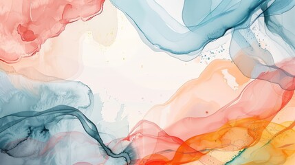 Aufkleber - Modern abstract art watercolor background. Hand painted watercolor and line art illustration. Use as a wall decoration, wall arts, cover, postcard, or brochure.