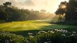 Stunning Lighting in AI-Generated Golf Course Image. Concept Outdoor Photography, AI-Generated Image, Golf Course, Stunning Lighting