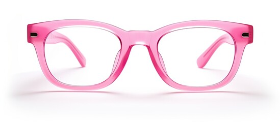 Wall Mural - Pink eyeglasses, a vision care accessory, on a white background