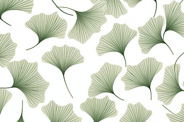 Wall Mural - An abstract of foliage line art vector on white background, green ginkgo leaf in hand drawn pattern for fabric