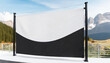 layered fabric banner mockup vinyl banners printing grommet mockup corporate outdoor banner horizontal banner mockup hanging outside fabric scrim vinyl banner hanging on the fence