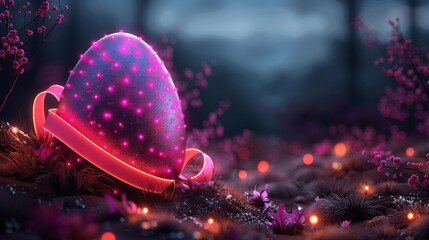 Leinwandbilder - An Easter banner decorated with neon ribbon and eggs in a night style and technology. Modern illustration.