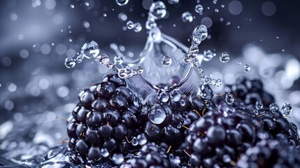 Aufkleber - Close-up of water droplets forming a dazzling crown atop a cluster of blackberries